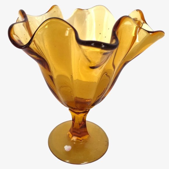 Vintage MCM Italian Amber Glass Handkerchief Vase - Picture 2 of 6
